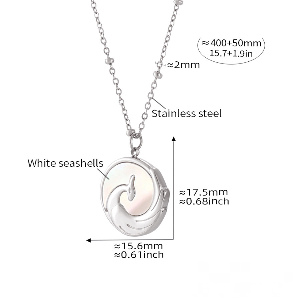 Stainless Steel Embossed Phoenix Pendant Inaly White Sea Shell Necklace