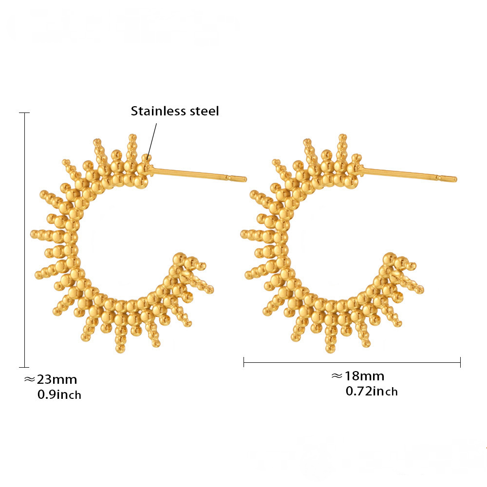 Stainless Steel Bead Sun Women's Hoop Earrings
