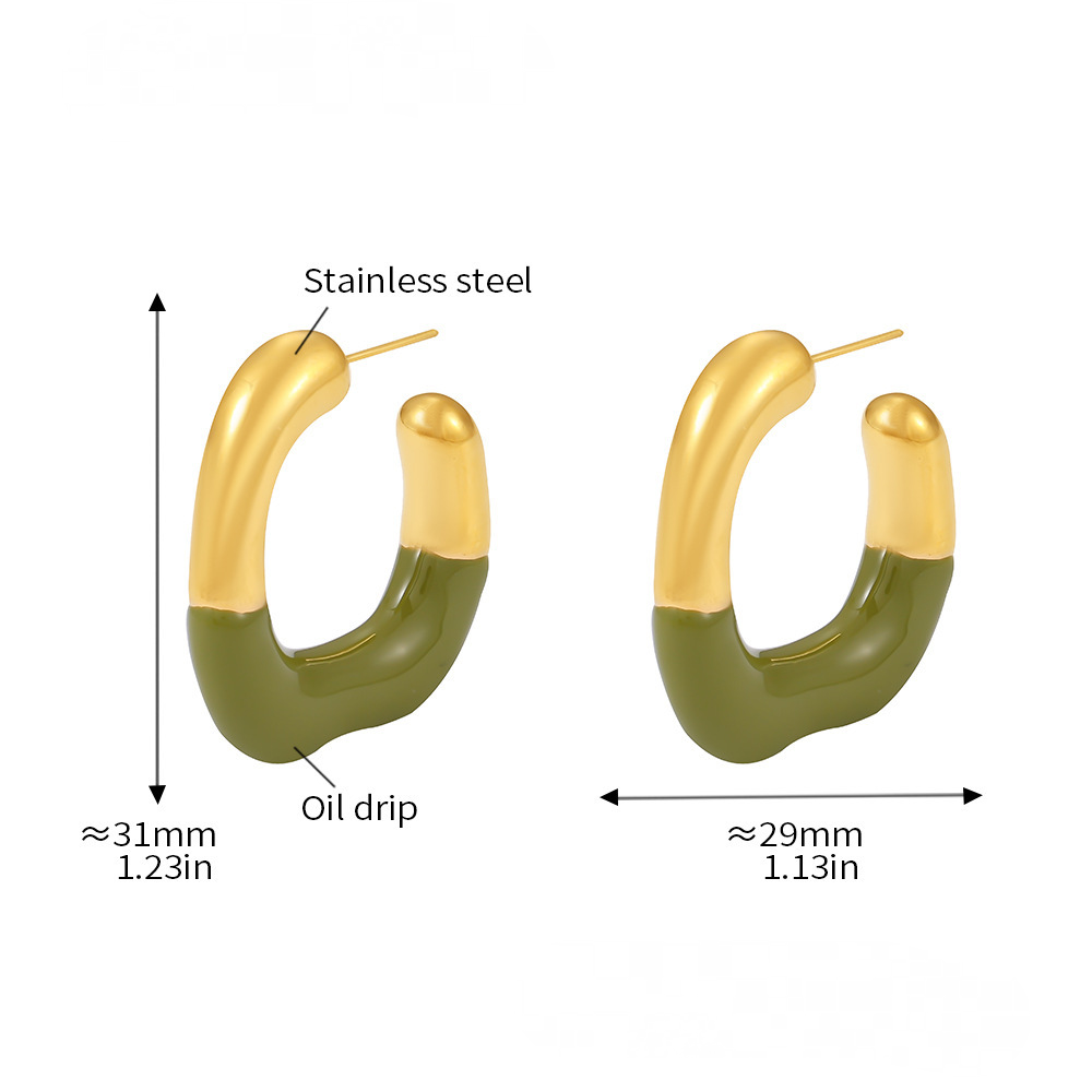 Stainless Steel Half Drop Oil Hoop Earrings