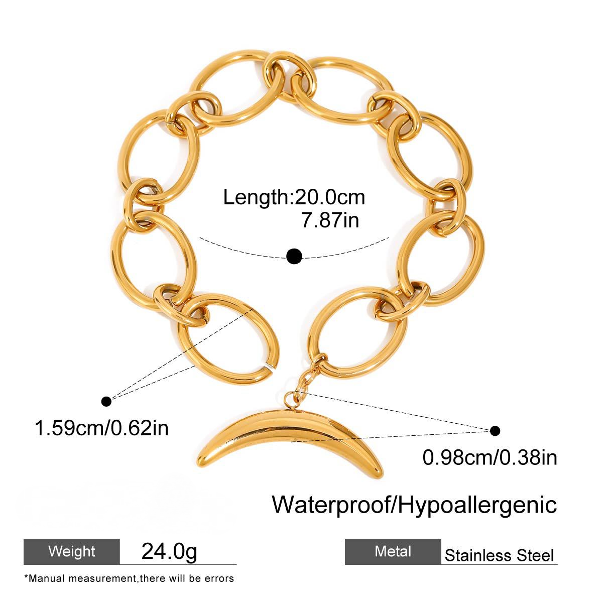 Stainless Steel Moon Pendant Chain Bracelet