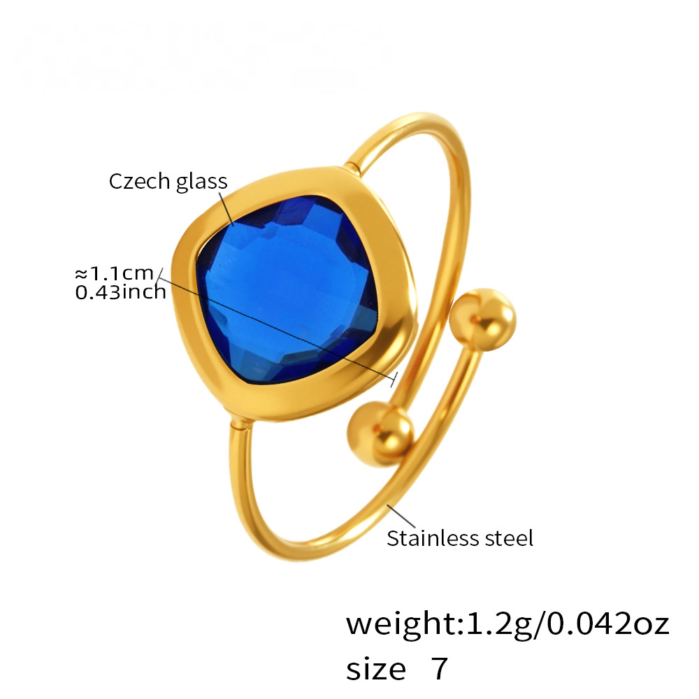 Square Cut Czech Glass Small Gold Bead Ring