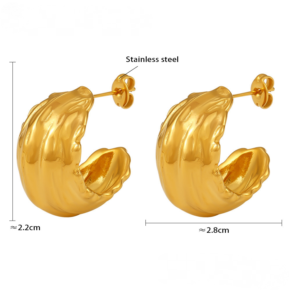 Irregular Texture Shape Hoop Stainless Steel Earrings