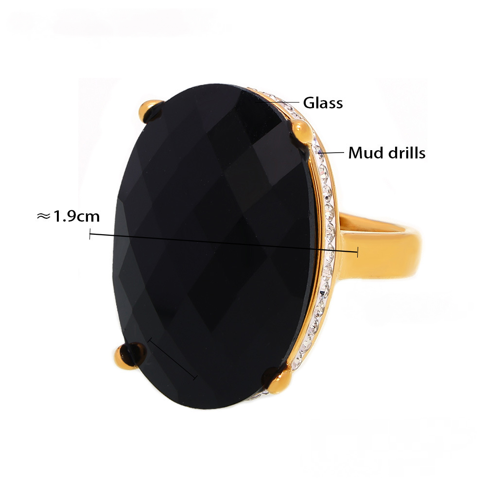Stainless Steel Oval Large Glass Ring