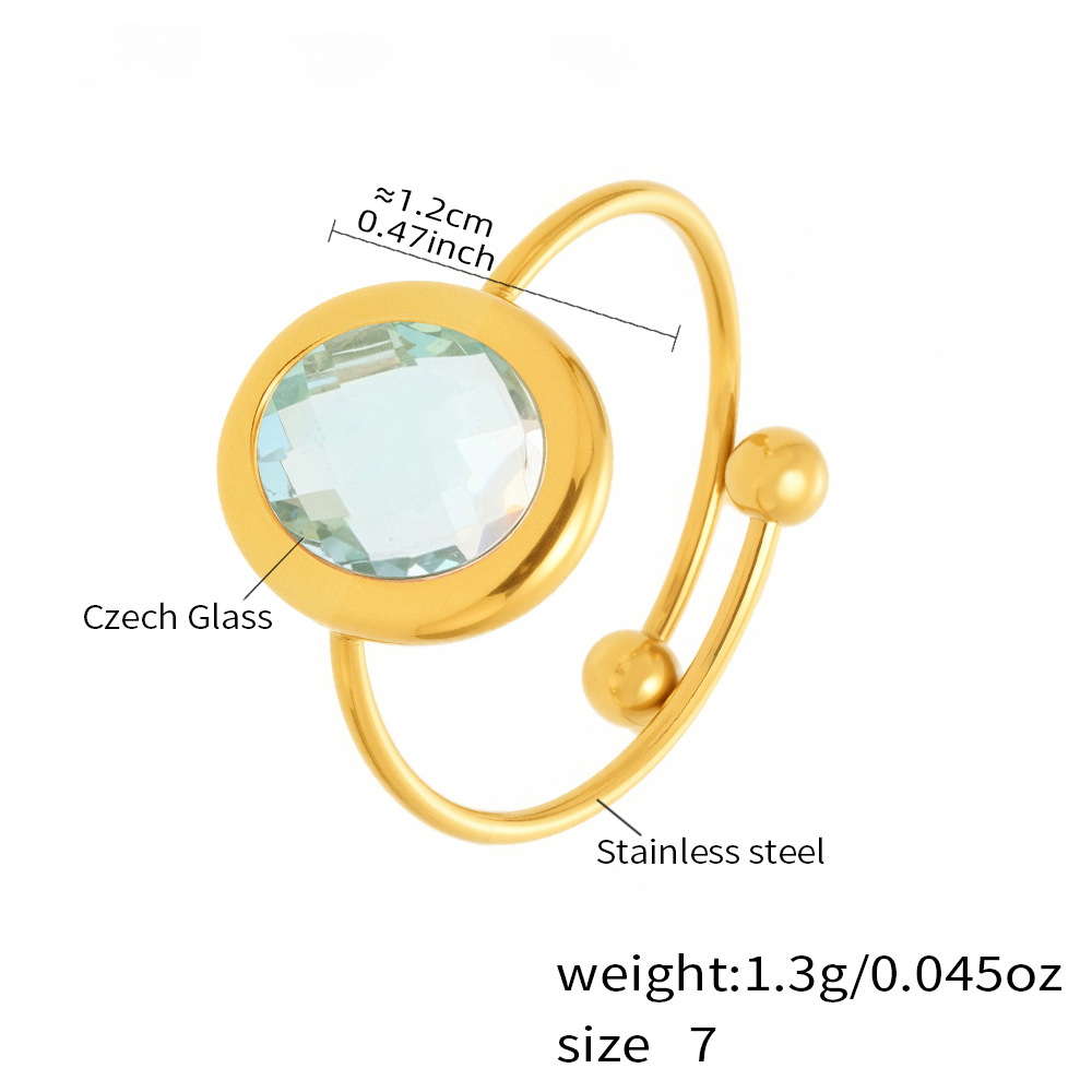 Stainless Steel 18K Gold PVD Cut Glass Steel Ball Ring