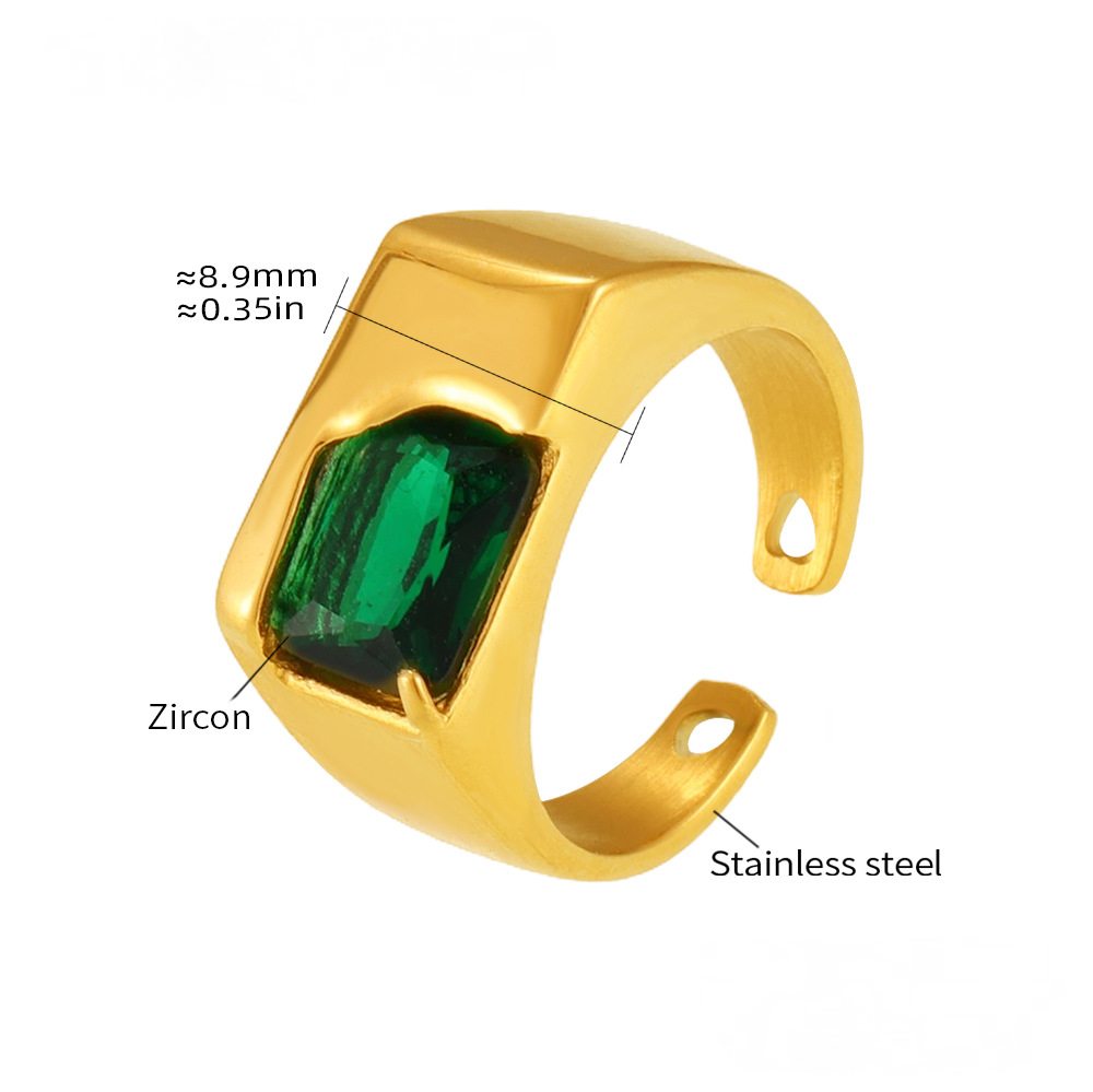 Polished Stainless Steel Geometric Inlaid CZ Cuff Ring