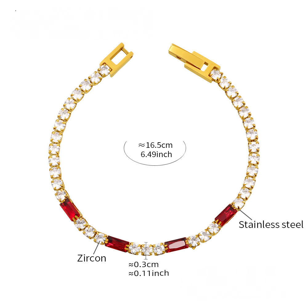 Square Multicolor Cubic Zirconia Stainless Steel Bracelet