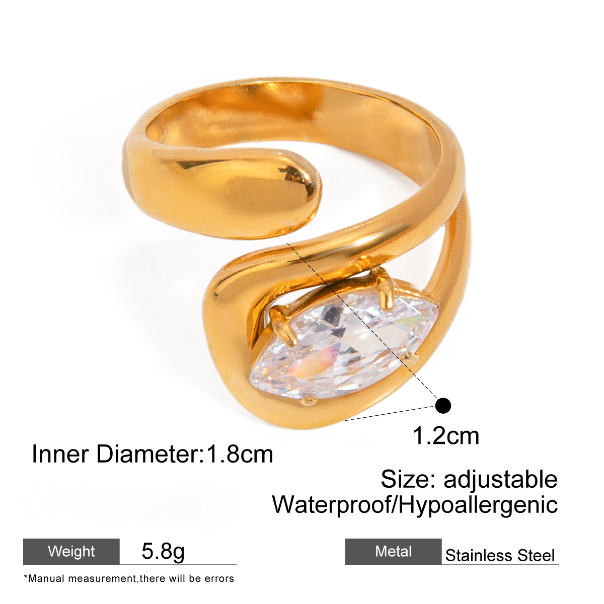 Stainless Steel Geometric Cubic Zirconia Ring