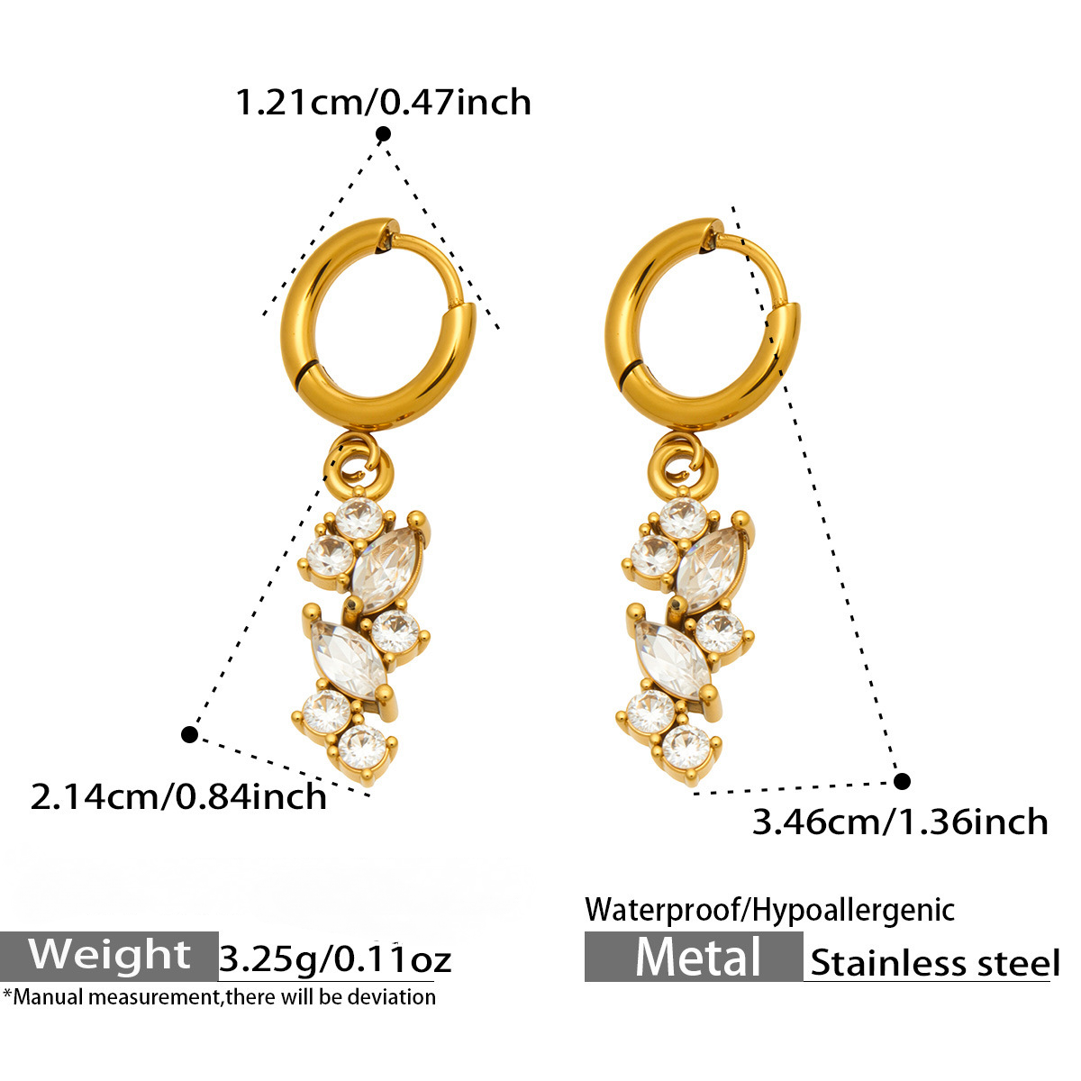 Stainless Steel 5A Cubic Zirconia Pendant Huggie Earrings