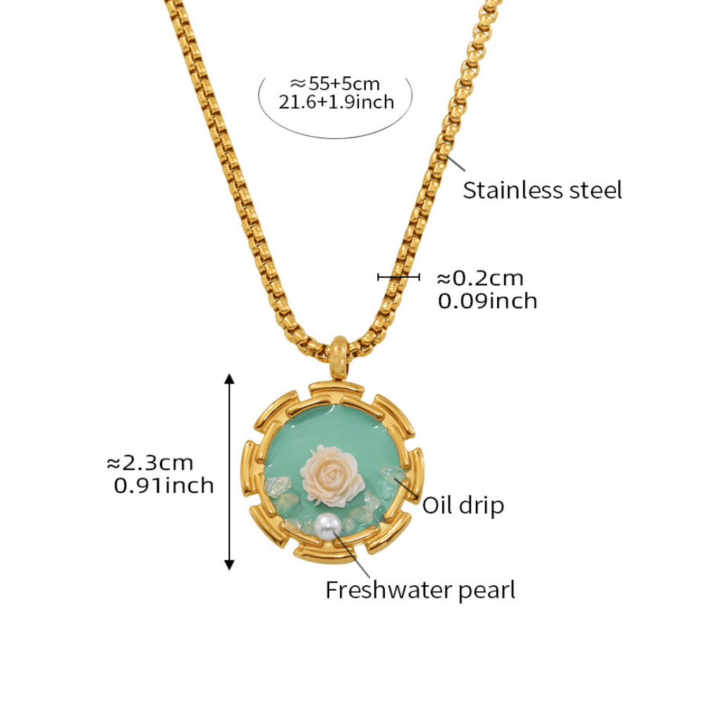 Oil Painting Style Flower Freshwater Pearl Ring Necklace Jewelry Suit