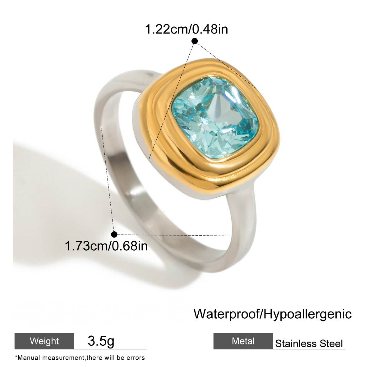 Stainless Steel Blue Cubic Zirconia Ring