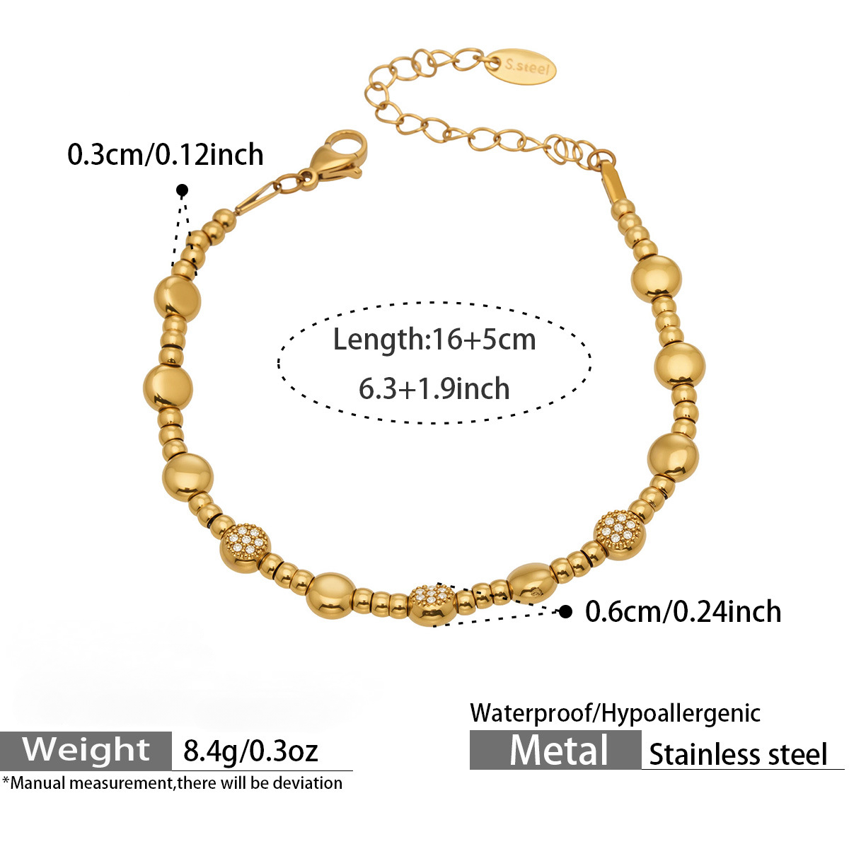 Stainless Steel 5A CZ Star Bead Chain Bracelet