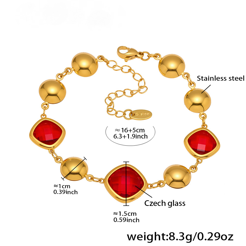 Square Cut Czech Glass Steel Ball Splicing Bracelet
