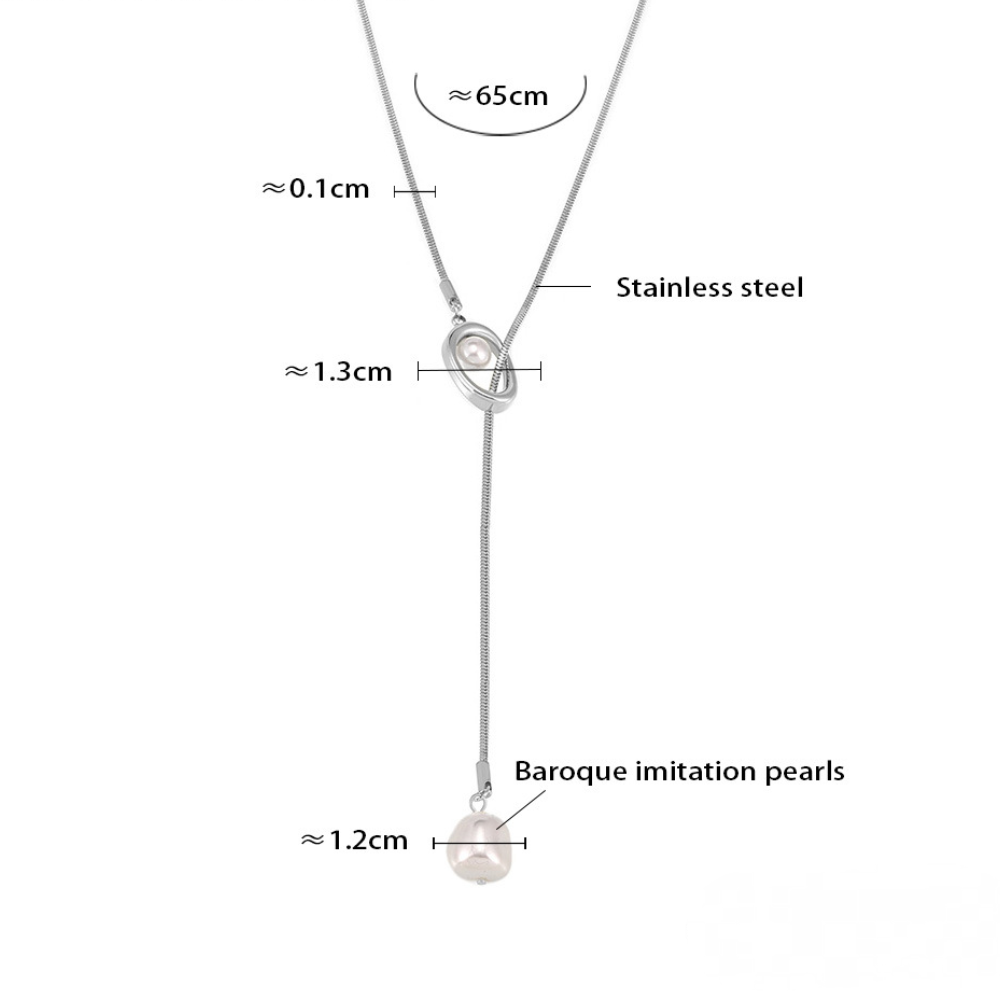 Tassel Imitation Pearl Stainless Steel Lariat Necklace
