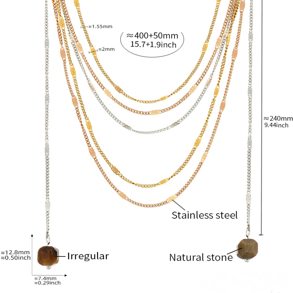 Stainless Steel Multi-layer Chain Natural Stone Pendant Tassel Necklace