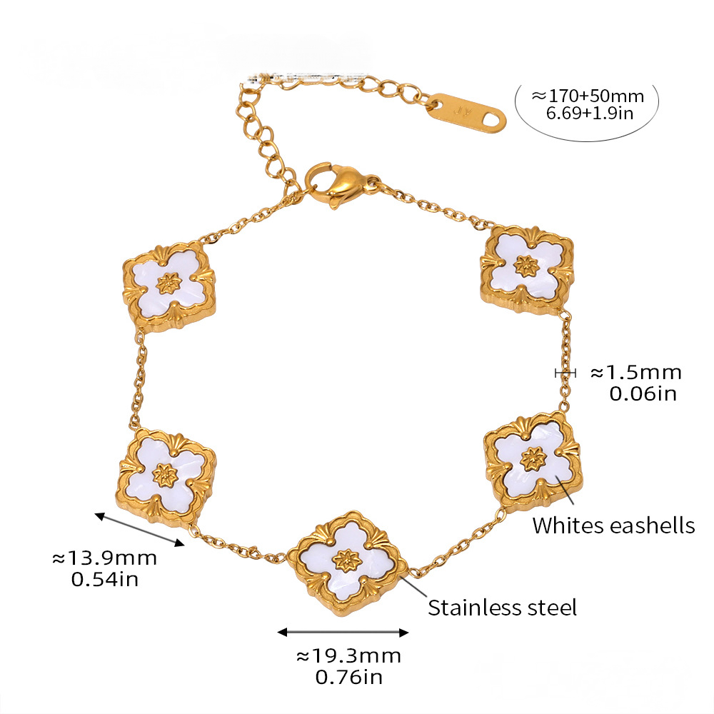 Palace Style Four-leaf Flower Bracelet Necklace Earrings Jewelry Suit