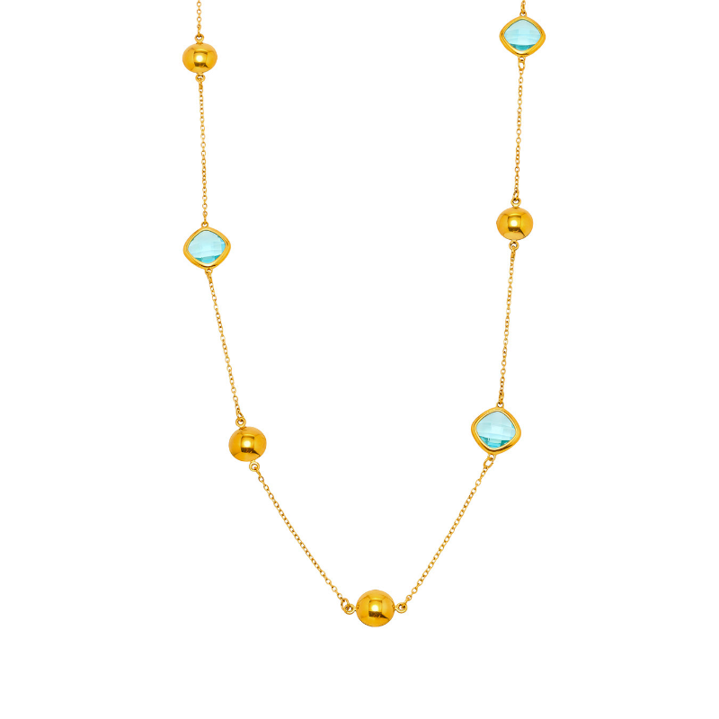 18K Gold PVD Super Flash Czech Glass Long Necklace
