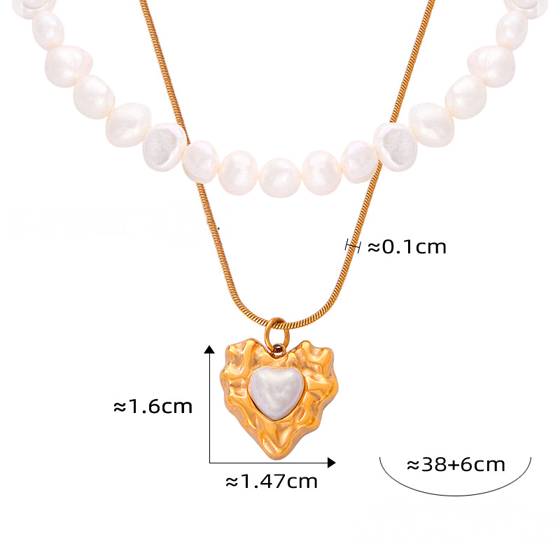 Heart Round Pendant Stainless Steel Freshwater Pearl Necklace