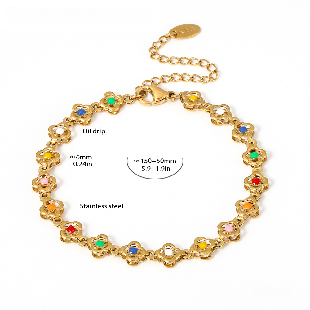 Stainless Steel Small Flower Oil Drop Necklace Bracelet Anklet Jewelry Suit