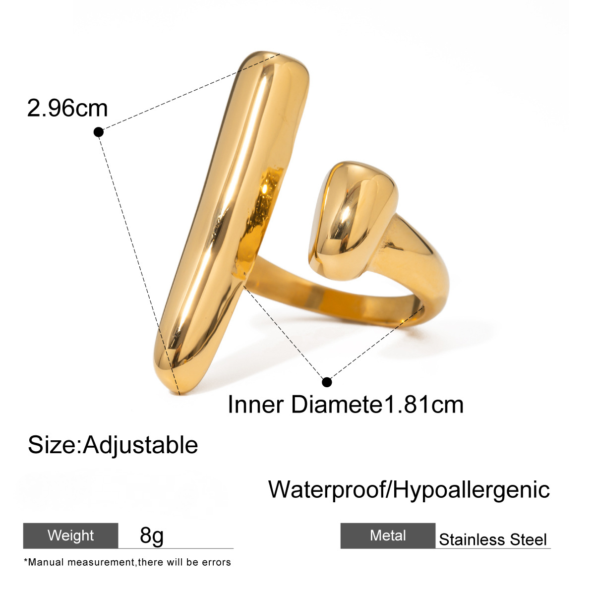 Stainless Steel Geometric Tapered Open Ring