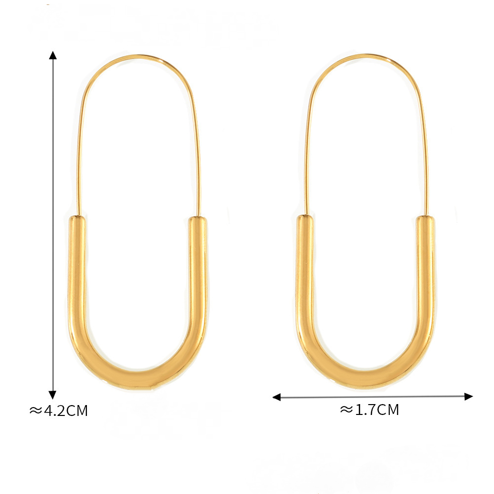 18K Gold PVD Stainless Steel Paper Clip Shape Drop Earrings