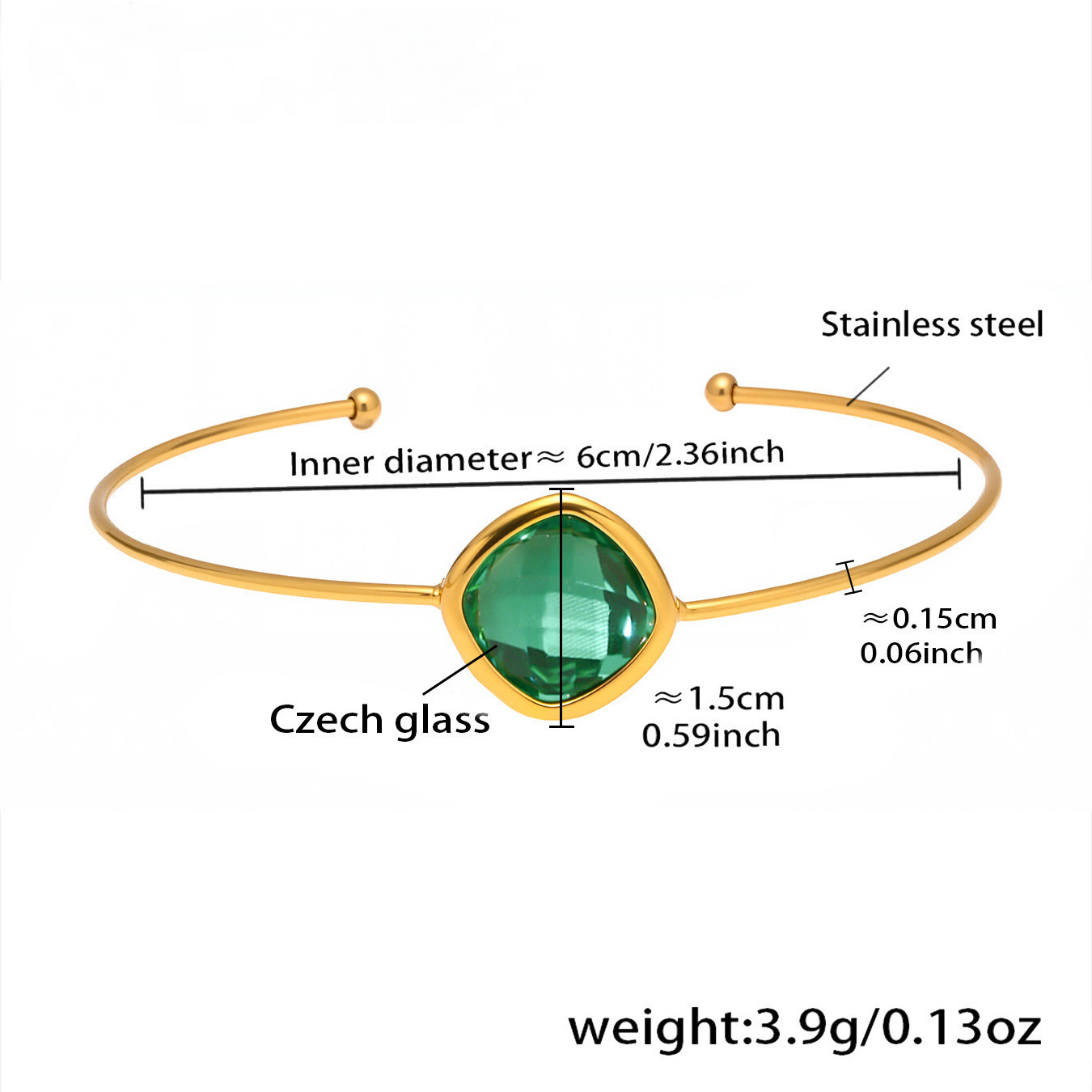 Light Luxury Square Cut Czech Glass Cuff Bracelet