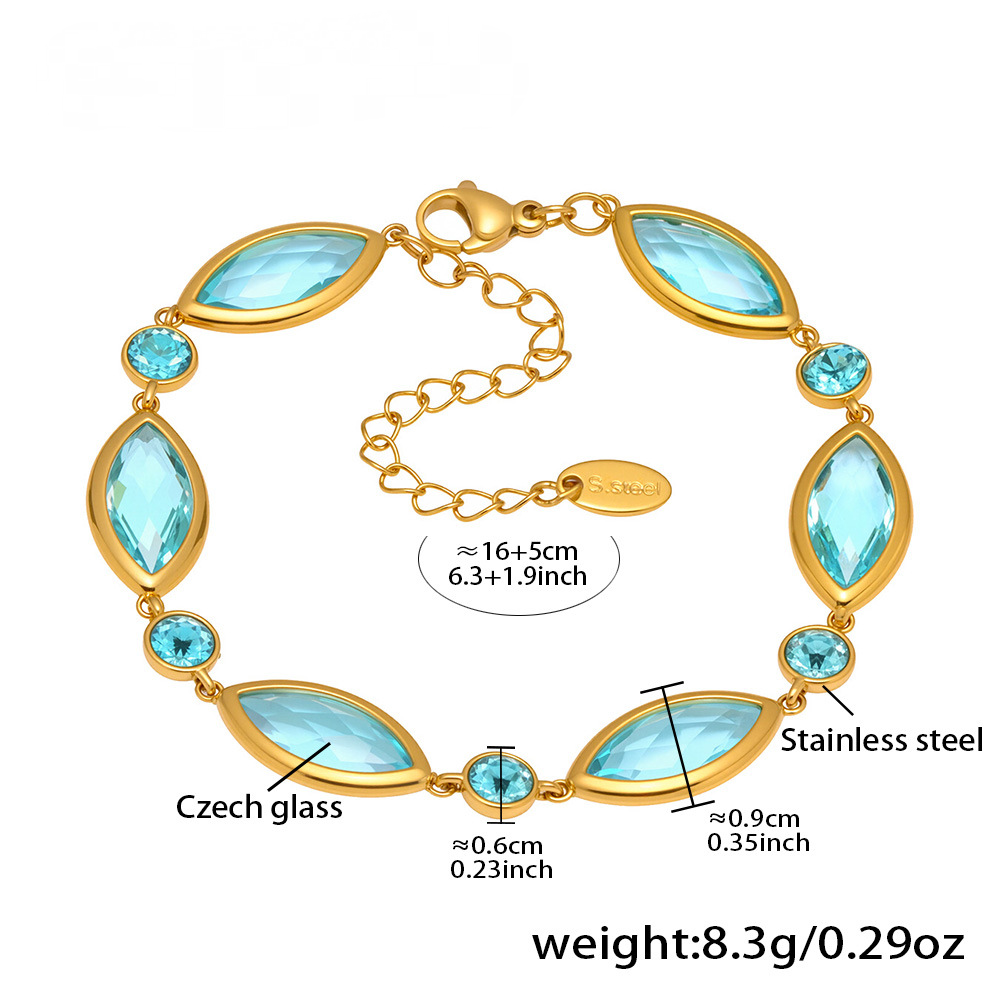 Stainless Steel 18K Gold PVD Crystal Oval Glass Bracelet