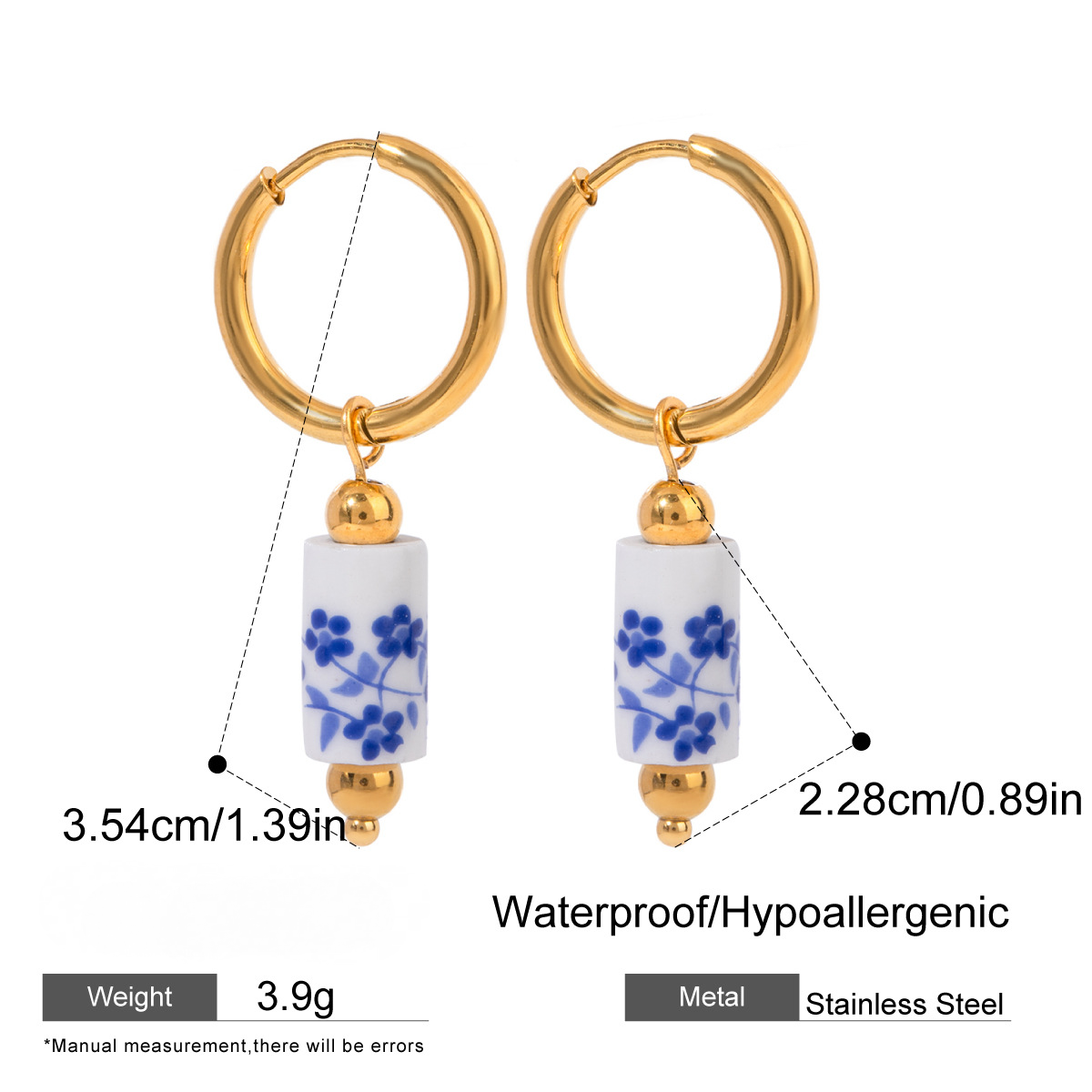 Stainless Steel Ocean Style Ceramic Pearl Huggie Earrings