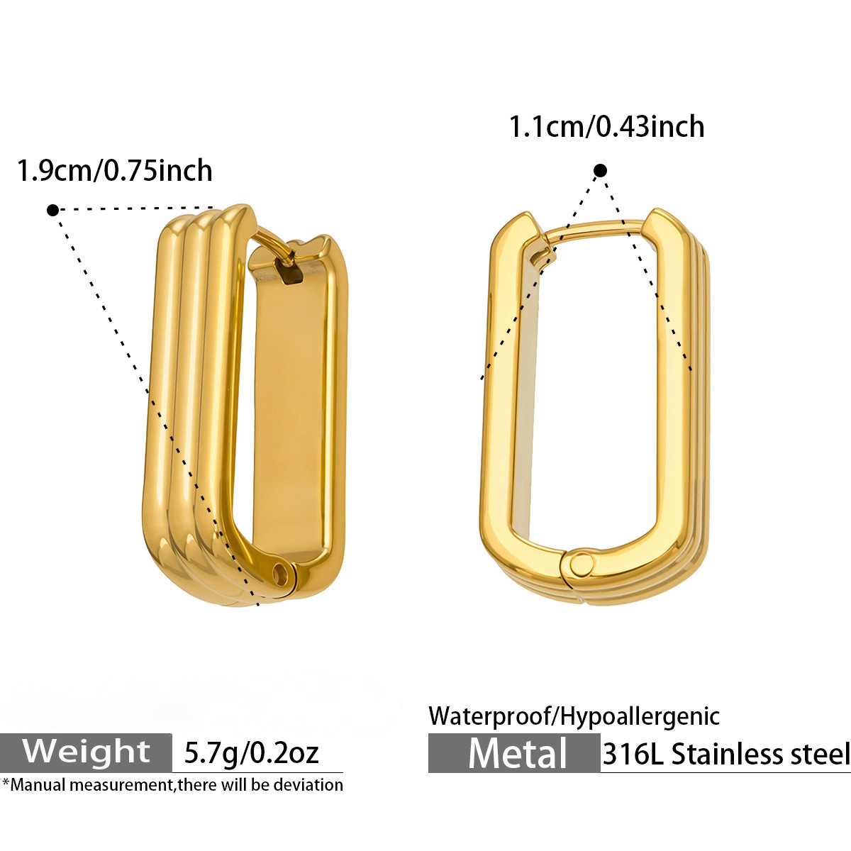 Stainless Steel 18K Gold PVD U-shaped Hoop Earrings