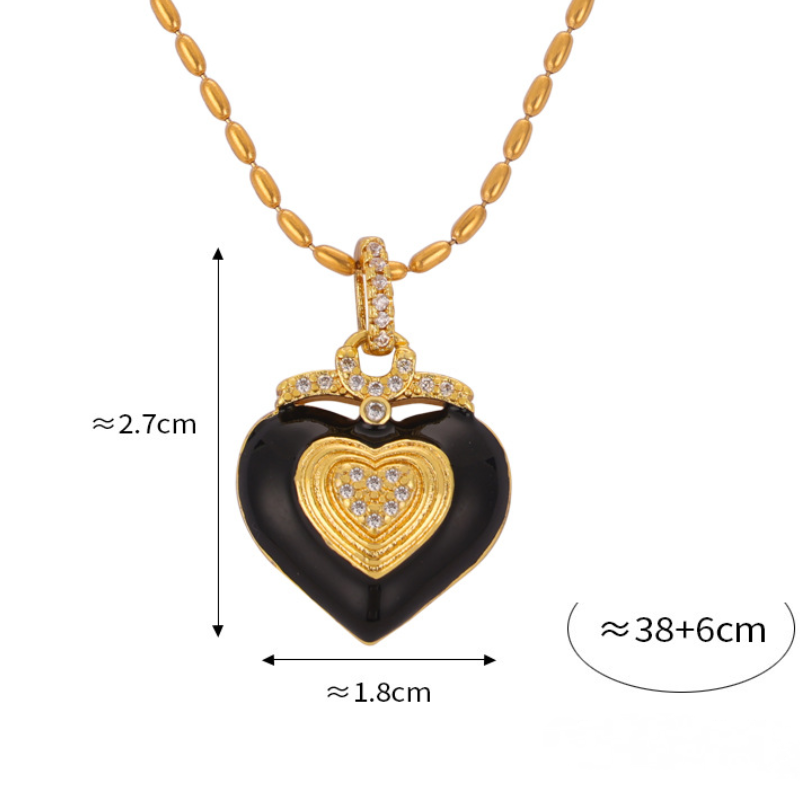 Black Oil Drop Heart Pendant Inlay Czech Diamond Necklace