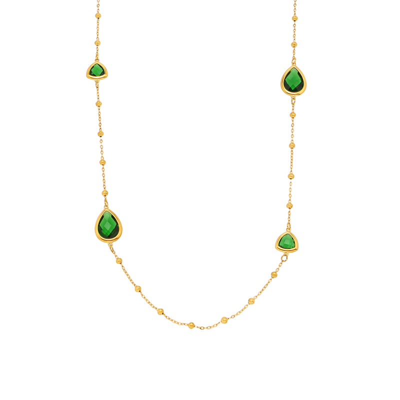 Czech Cut Water Droplet Glass Small Steel Ball Long Necklace