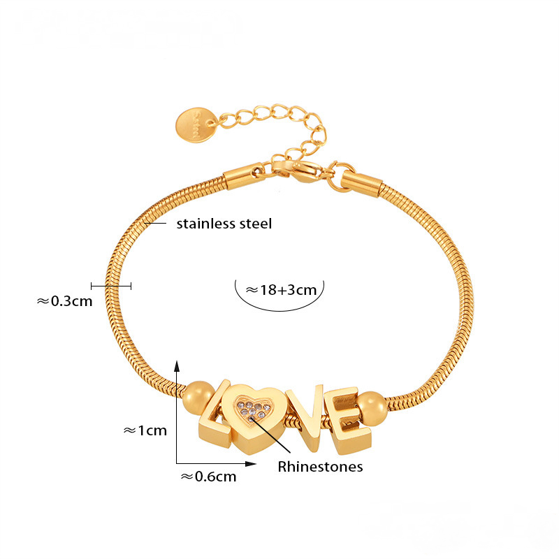LOVE Letter Snake Chain Stainless Steel Bracelet