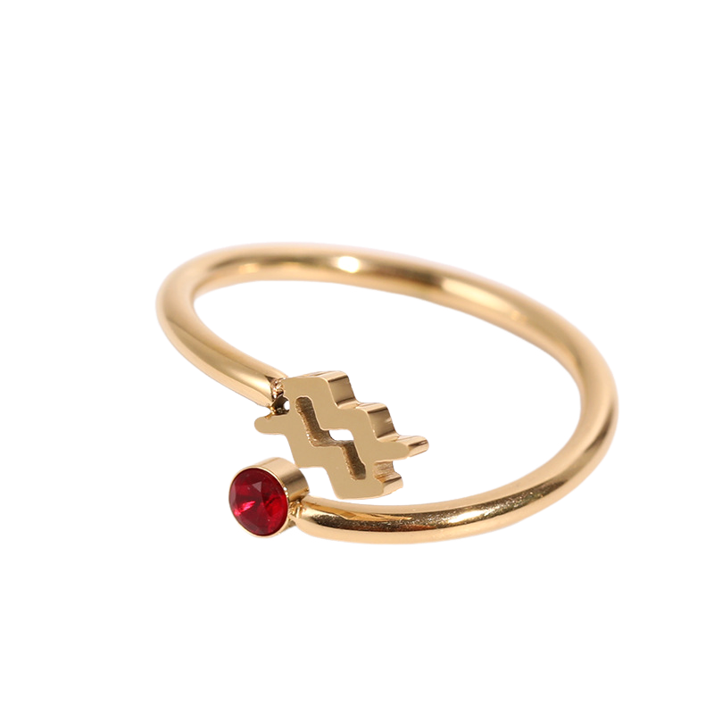 Stainless Steel Zodiac Birthstone Adjustable Cuff Ring