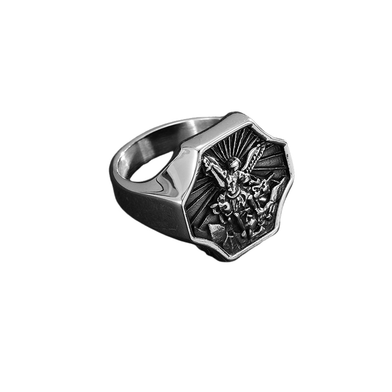 Vintage Archangel Saint Michael Stainless Steel Men's Ring