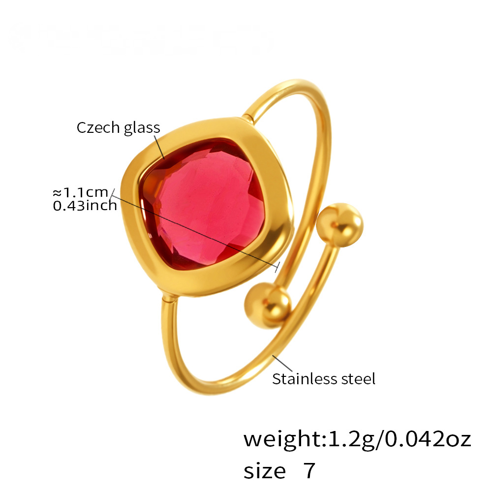 Square Cut Czech Glass Small Gold Bead Ring
