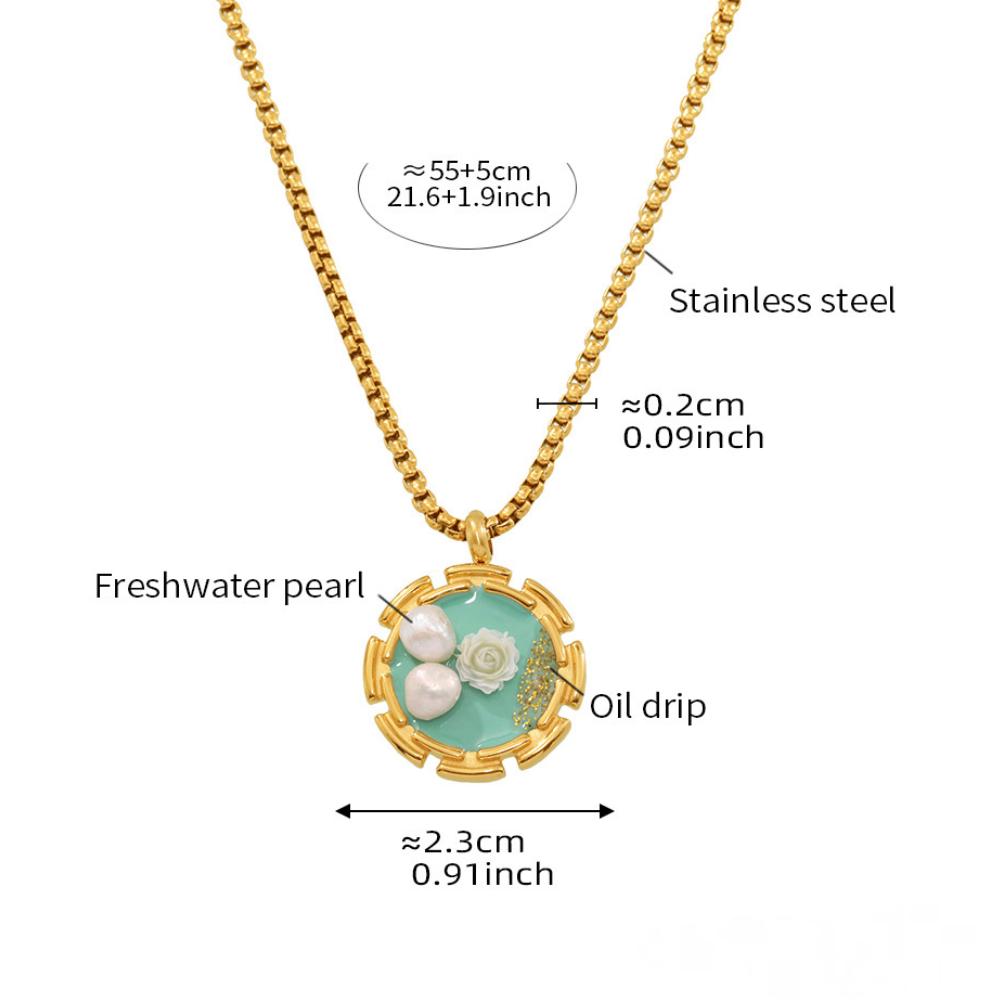 Oil Painting Style Flower Freshwater Pearl Ring Necklace Jewelry Suit