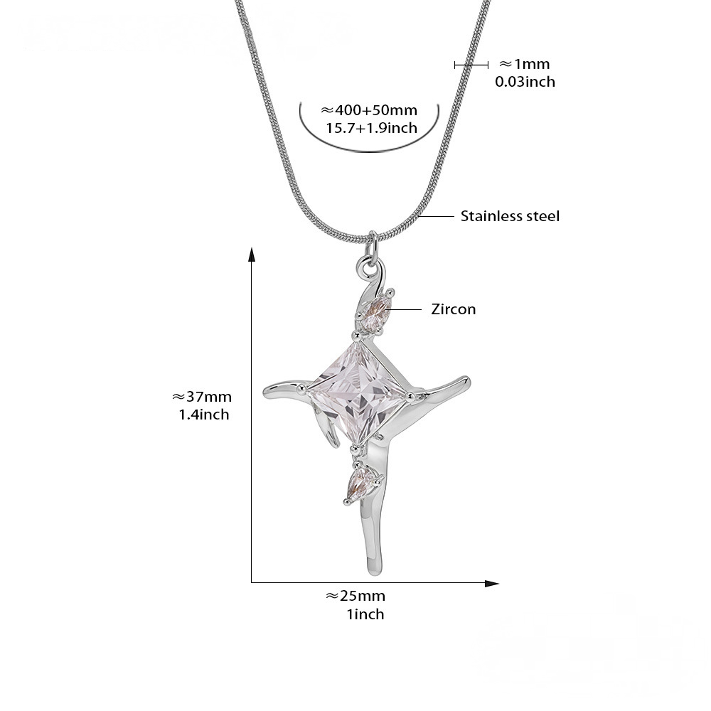 Stainless Steel 18K Gold PVD Cross Inlay Cubic Zirconia Necklace