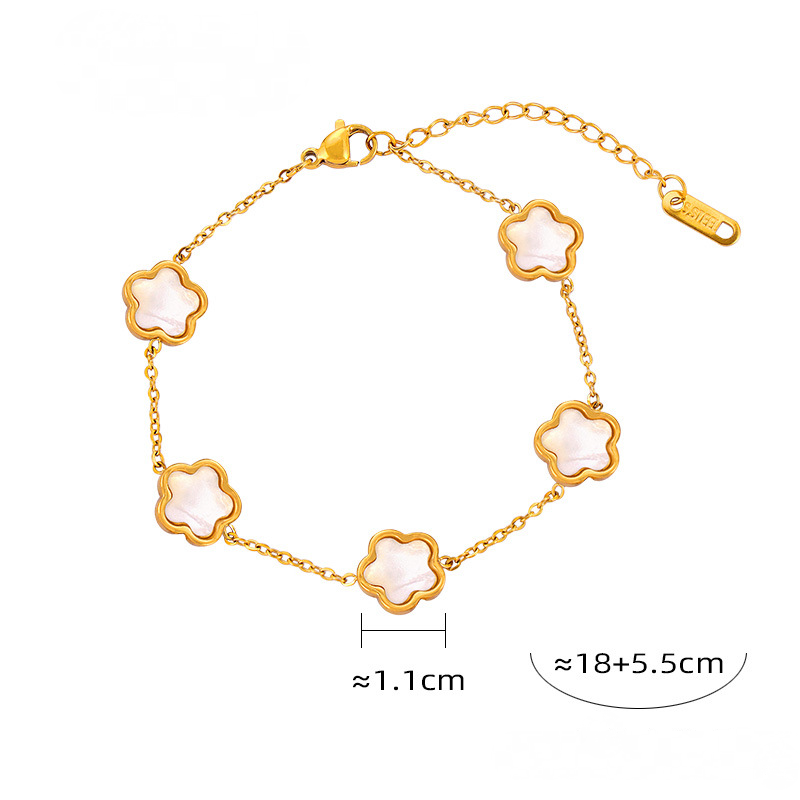 Flower Inlay White Shell Bracelet Necklace Earrings Jewelry Suit