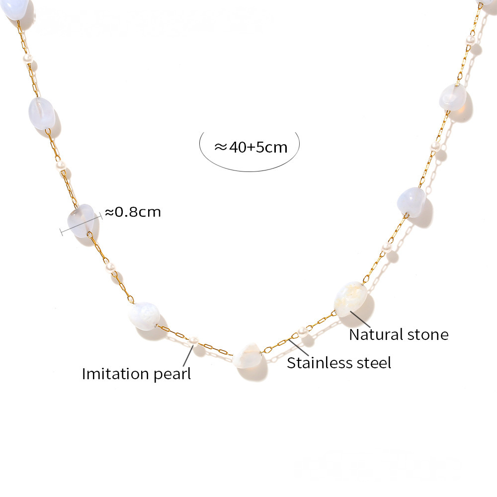 Natural Stone Imitation Pearl Beaded Necklace Bracelet Jewelry Suit