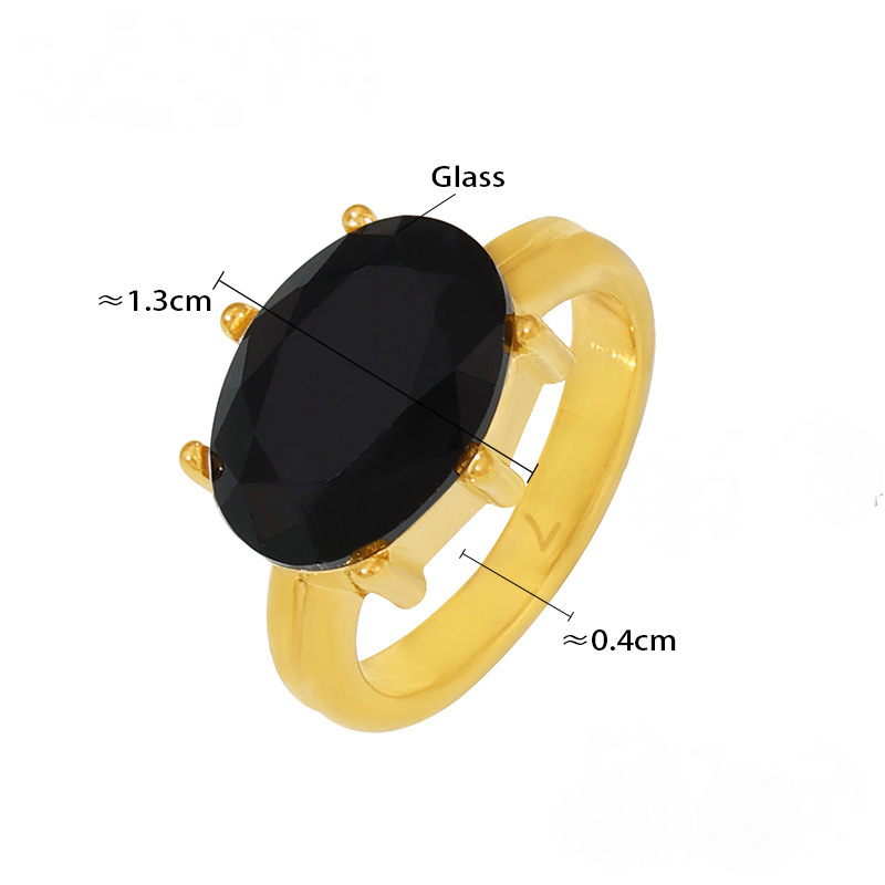 Stainless Steel Oval Glass Stone Ring