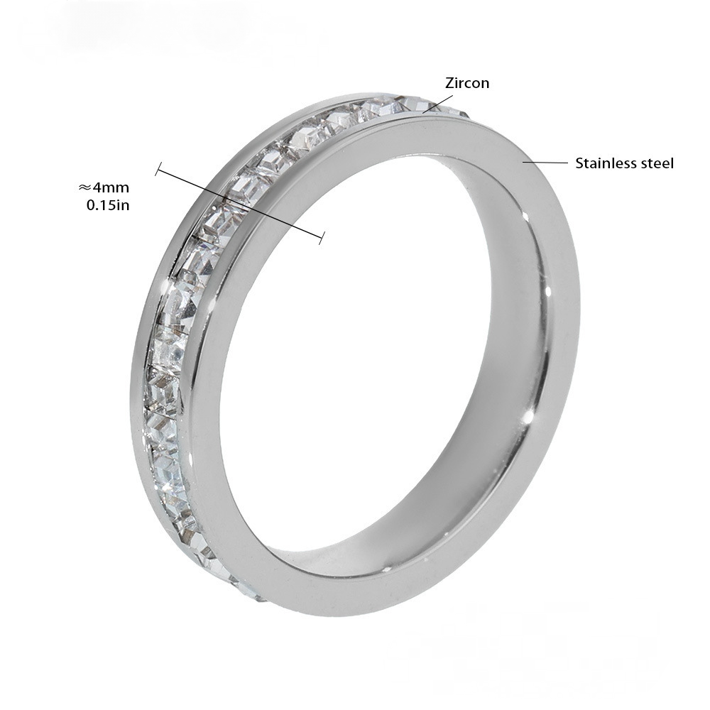 Stainless Steel Simple Double Layer Cubic Zirconia Ring