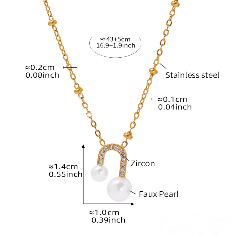 U-Shaped Imitation Pearl Cubic Zirconia Necklace Earrings Jewelry Suit