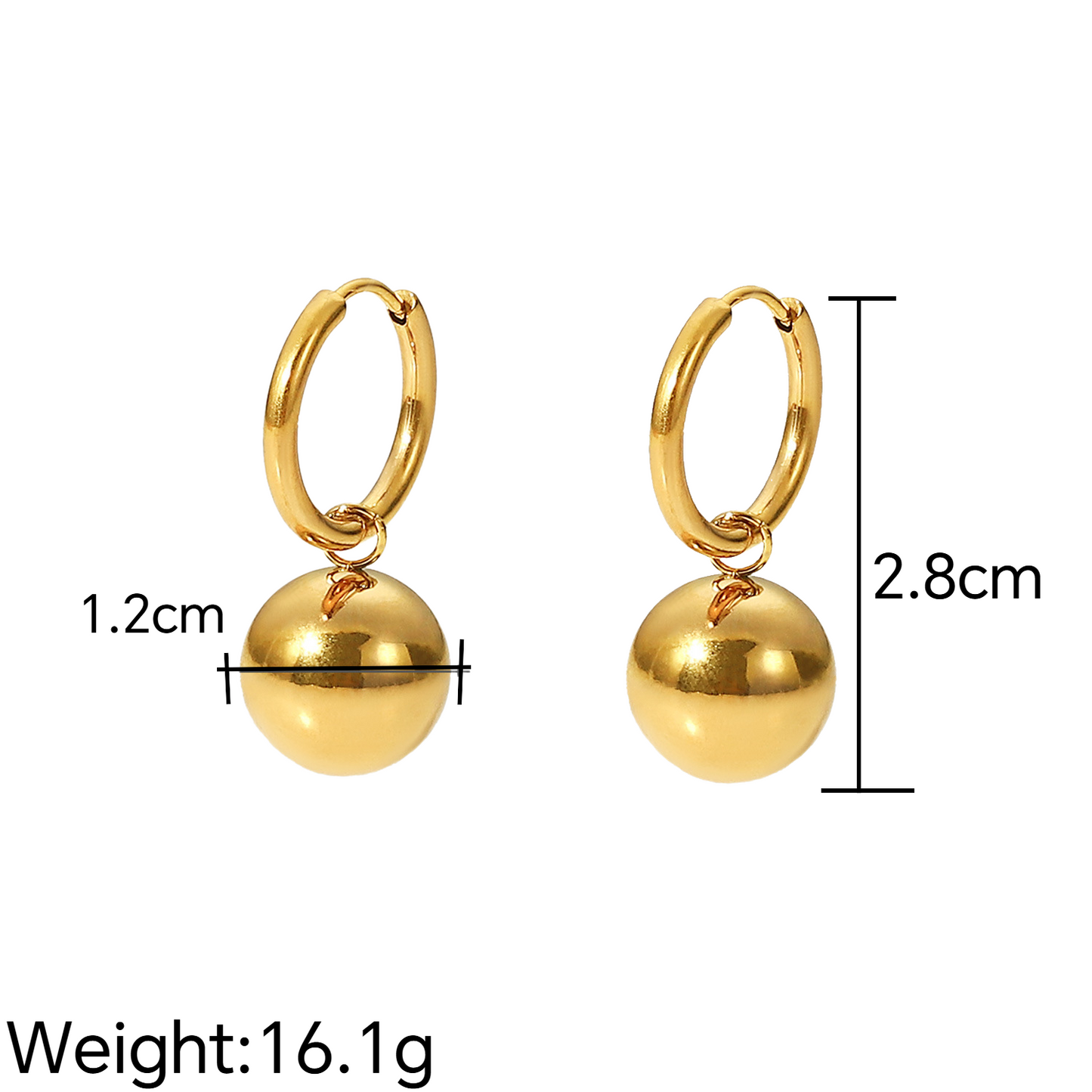 Stainless Steel Gold Ball Pendant Hoop Earrings