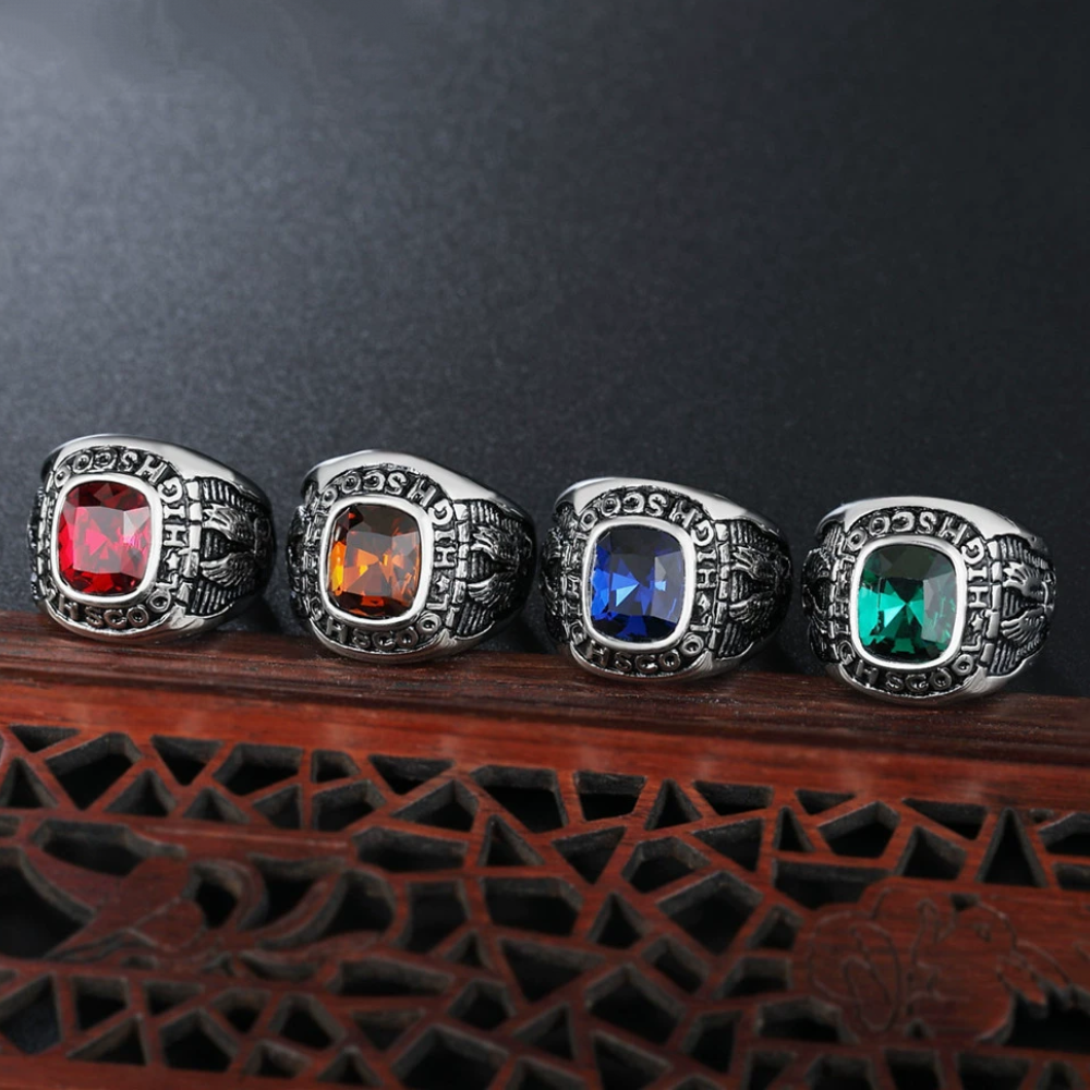 Vintage Men's Stainless Steel Gemstone Ring