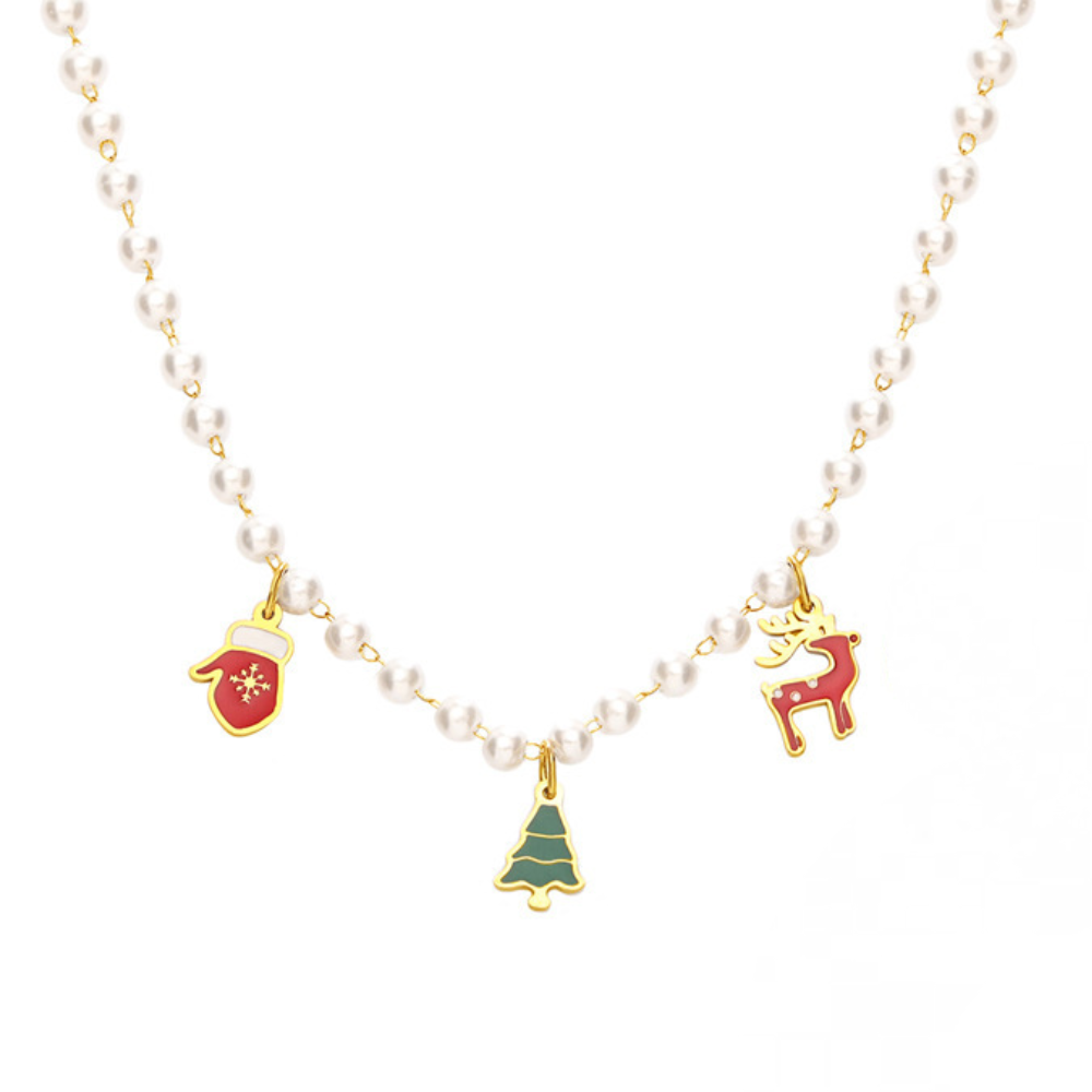 Christmas Cartoon Pendant Pearl Necklace