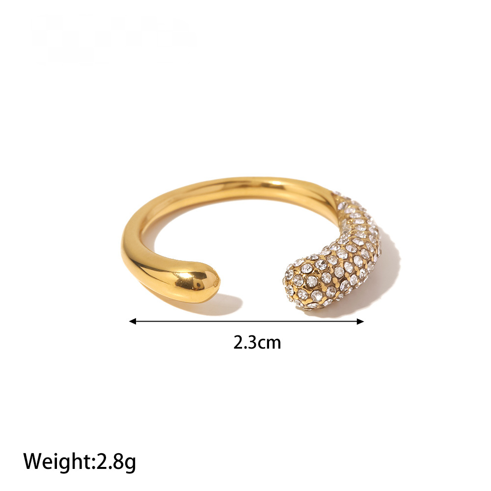 Stainless Steel 18K Gold PVD Diamond-set Open Ring