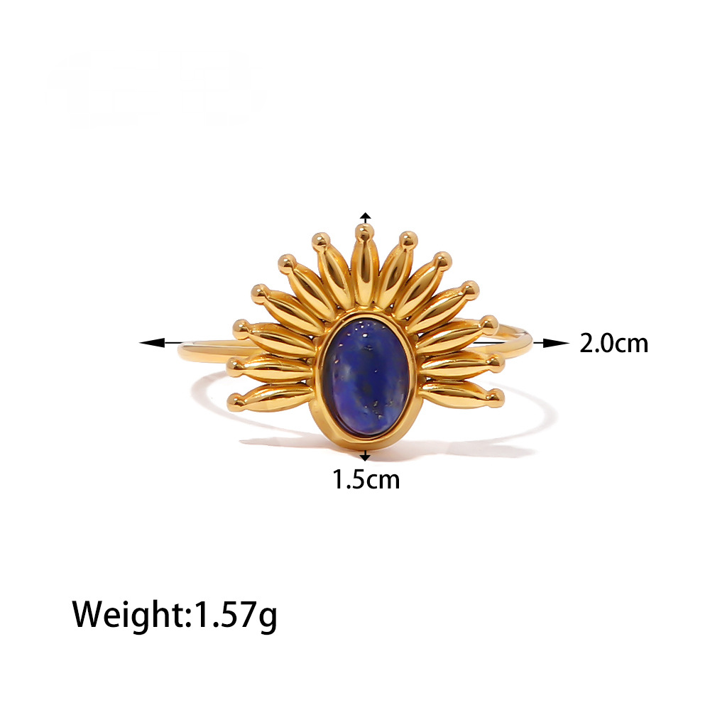 Stainless Steel Blue Color Natural Stone Ring Collection