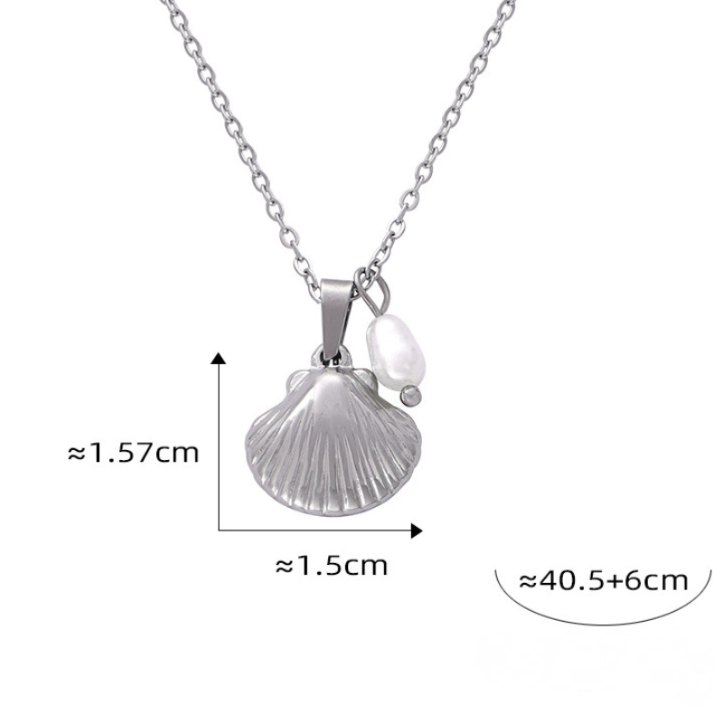Stainless Steel Shell Shape Pendant Necklace Earrings Jewelry Suit
