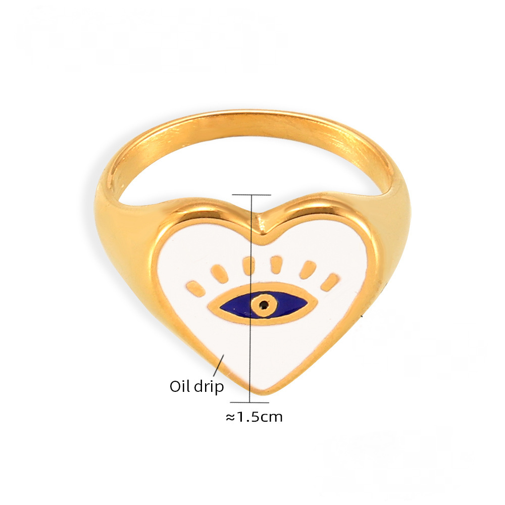 Stainless Steel Eye Drop Oil Heart Signet Ring