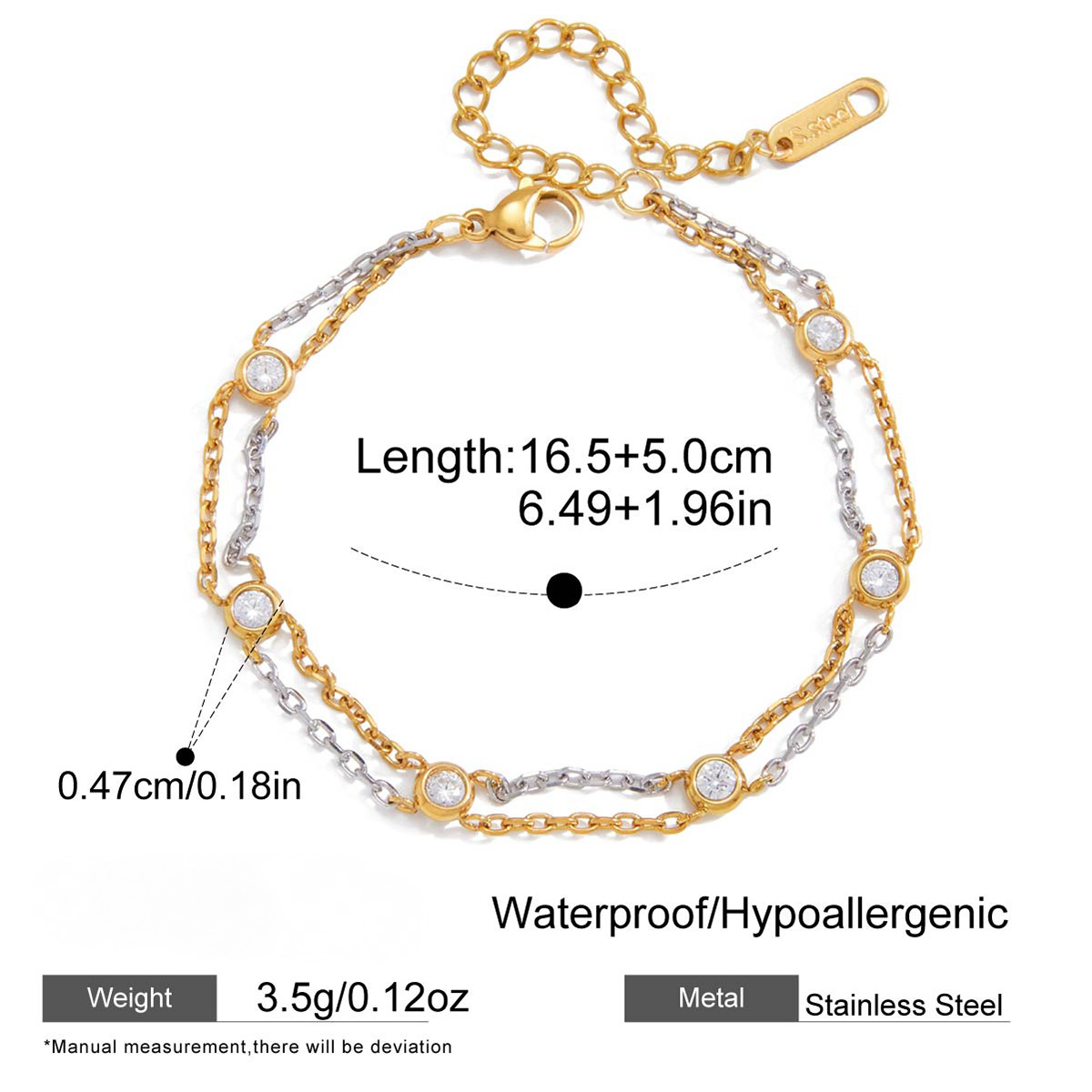 Stainless Steel CZ Heart-shaped Pig Nose Buckle Bracelet