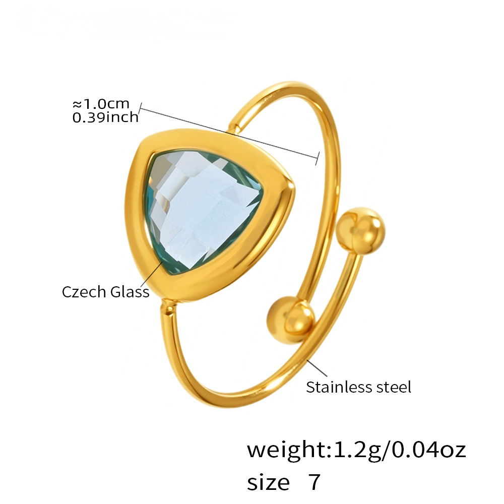 18K Gold PVD Triangular Czech Glass Steel Ball Ring